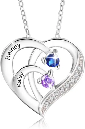 kaululu Mothers Day Gifts for Mom Personalized Birthstone Name Necklace for Women 925 Sterling Silver Best Custom Heart Necklace Build Your Mom Wife Girlfriend Birthday Gifts for Women