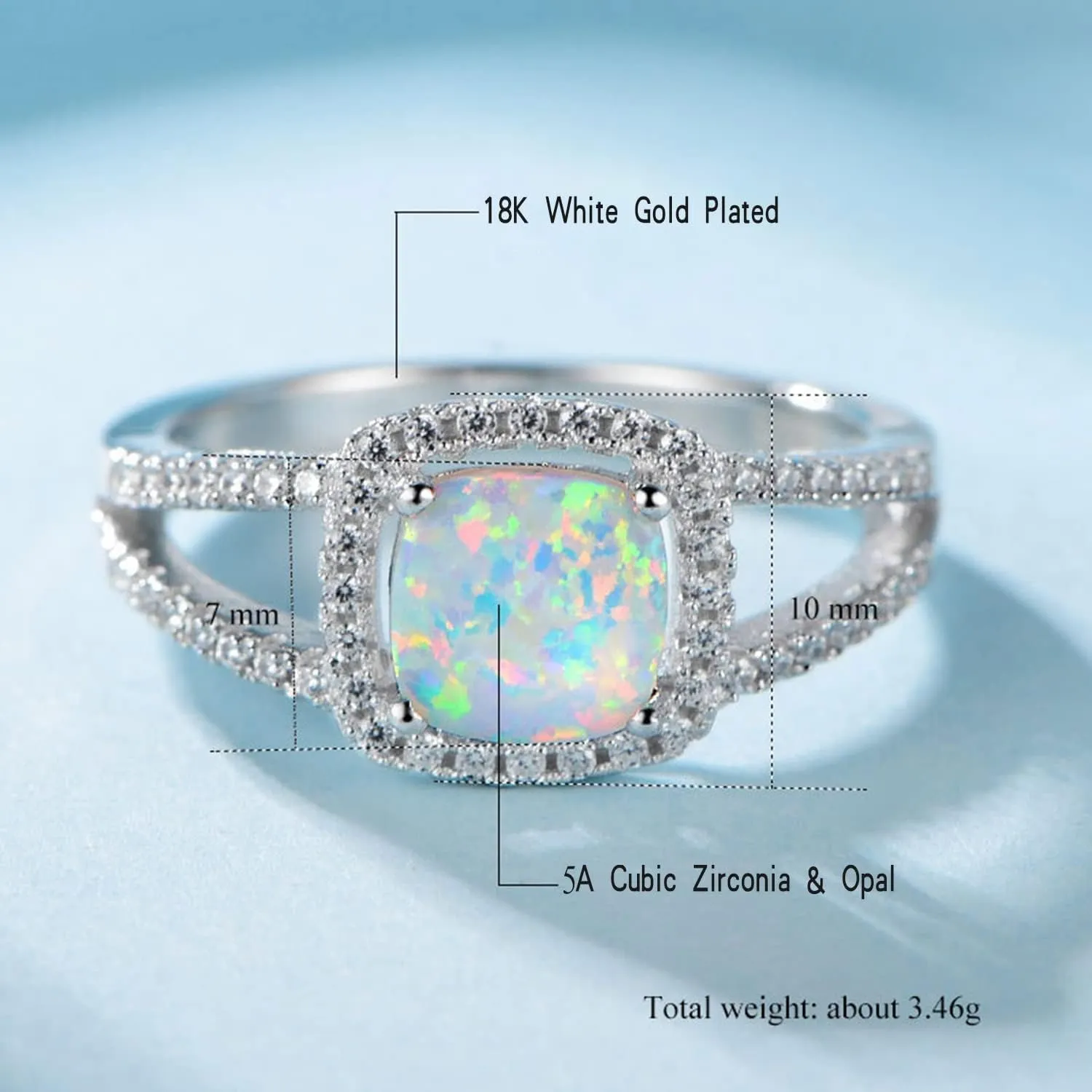 MDFUN Opal Engagement Halo Ring for Women Created Opal Cubic Zirconia 2 in 1 Rings Set 18k White Gold Plated Round CZ Promise Ring Bands Jewelry Gifts Size 5-10