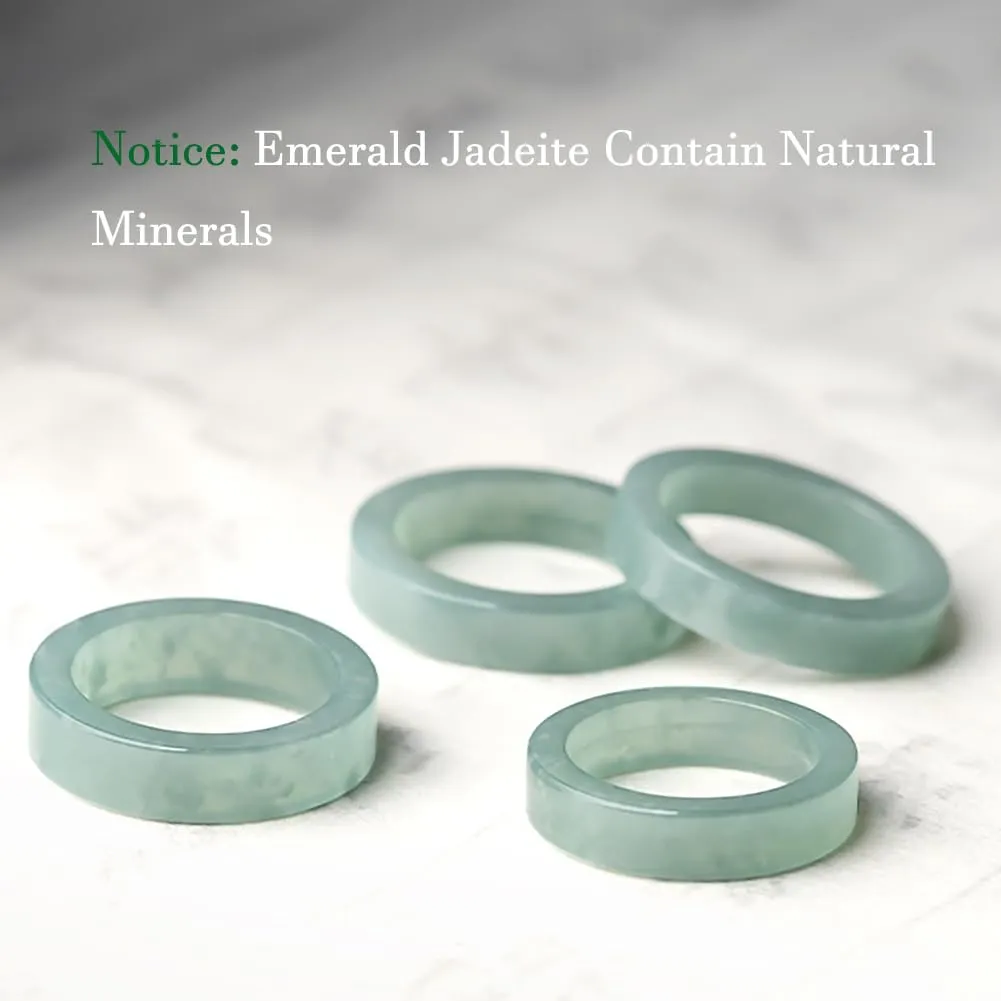 Minimalist 2 Style Couple Natural Emerald Ice Blue Water Jadeite Ring Men's And Women's Jade Band Lucky Jewelry Gift (Round Thin, 20mm)