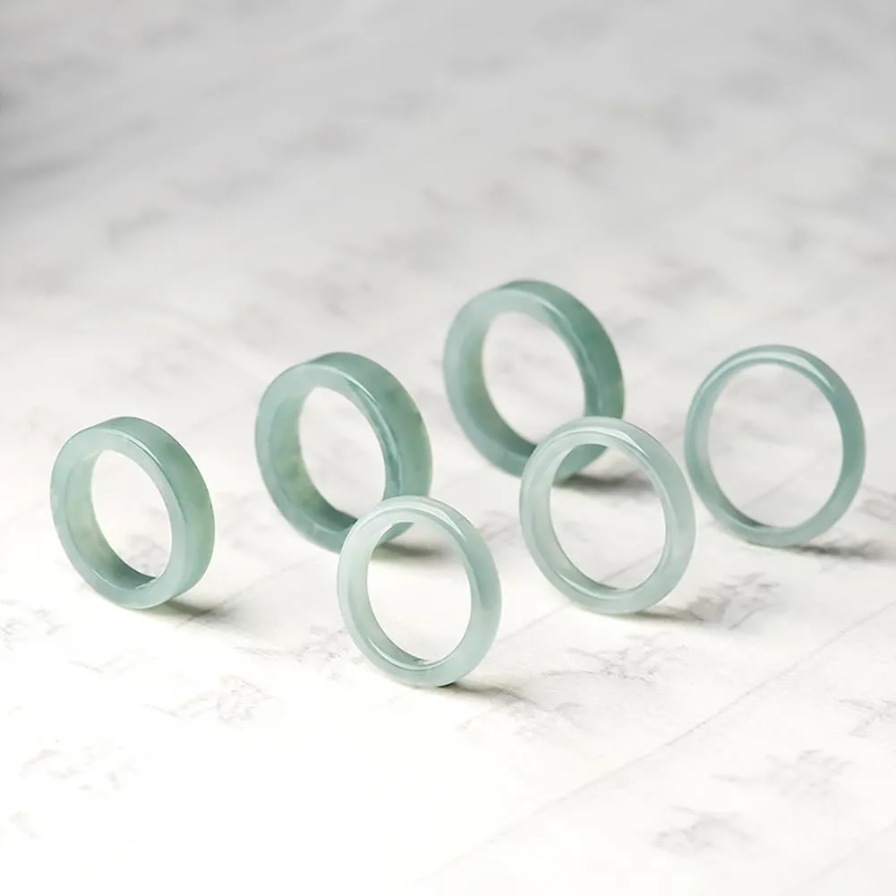 Minimalist 2 Style Couple Natural Emerald Ice Blue Water Jadeite Ring Men's And Women's Jade Band Lucky Jewelry Gift (Round Thin, 20mm)