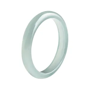 Minimalist 2 Style Couple Natural Emerald Ice Blue Water Jadeite Ring Men's And Women's Jade Band Lucky Jewelry Gift (Round Thin, 20mm)
