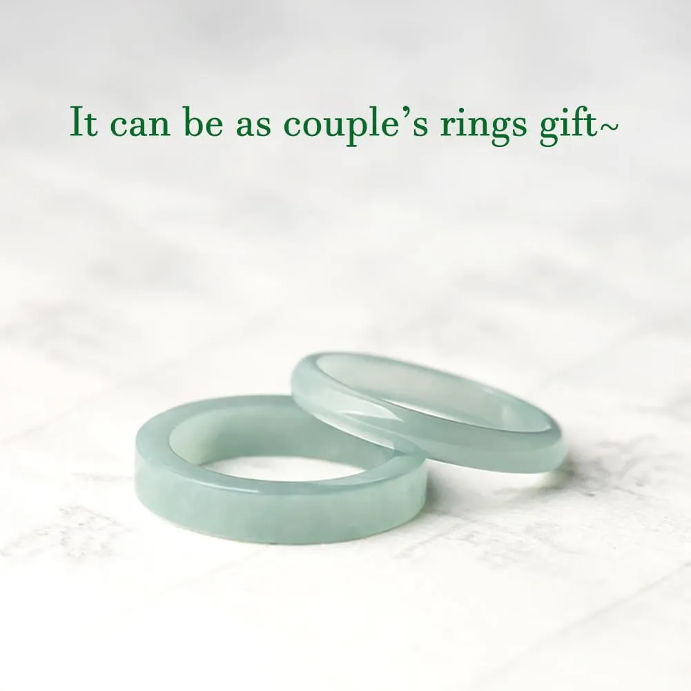 Minimalist 2 Style Couple Natural Emerald Ice Blue Water Jadeite Ring Men's And Women's Jade Band Lucky Jewelry Gift (Round Thin, 20mm)