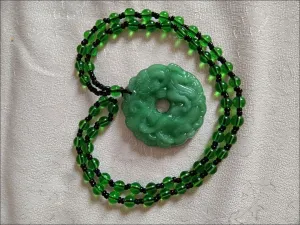 Mnyixsi Fashion Feng Shui Pixiu Jade Pendant Necklace for Men Women, Handmade Carved Dainty Chunky Natural Green Jade Jewelry, Vintage Good Luck Amulet, Hetian Peace Buckle Statement Necklace
