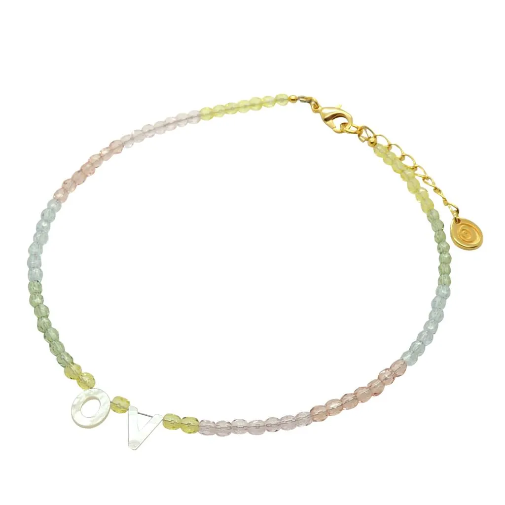 Mother of Pearl Shell Alphabet Letter Duo Ombre Faceted Glass Bead Choker