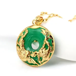 Natural Green Hetian Jade Pendant 925 Silver dragon phoenix Necklace Chinese Jadeite Amulet Fashion Charm Jewelry Gifts