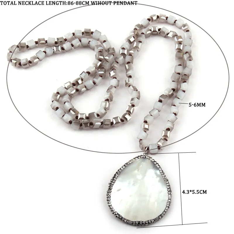 Natural Shell Knotted Crystal Long Mala Necklace