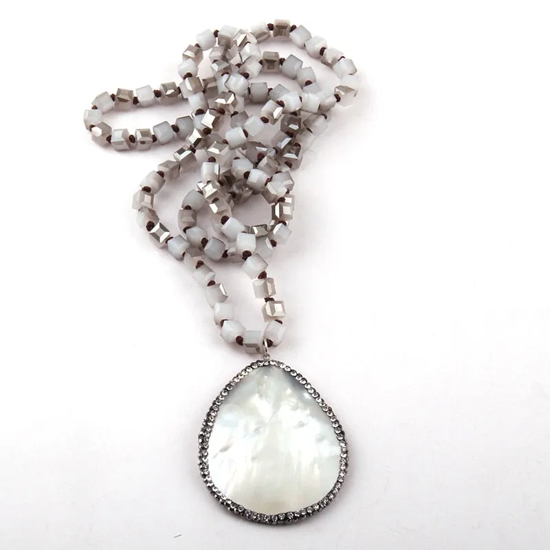 Natural Shell Knotted Crystal Long Mala Necklace