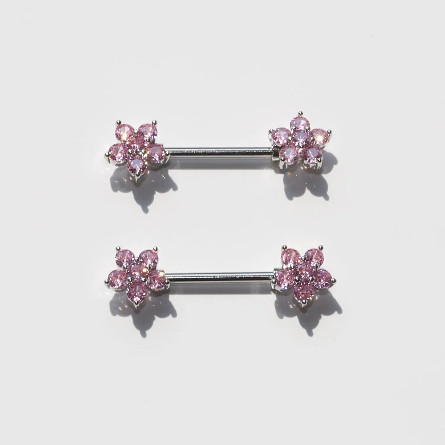 Nipple Rings - Surgical Stainless Steel Gold Silver Pink Blue Purple CZ Heart Butterfly Flower Bow Jewelry - 14 Gauge Nipple Bars and Barbells