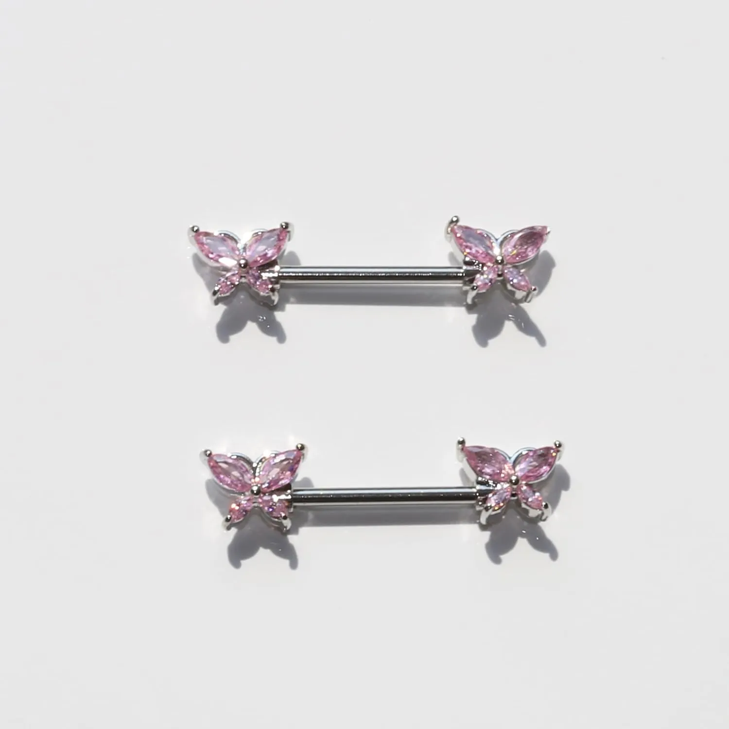 Nipple Rings - Surgical Stainless Steel Gold Silver Pink Blue Purple CZ Heart Butterfly Flower Bow Jewelry - 14 Gauge Nipple Bars and Barbells