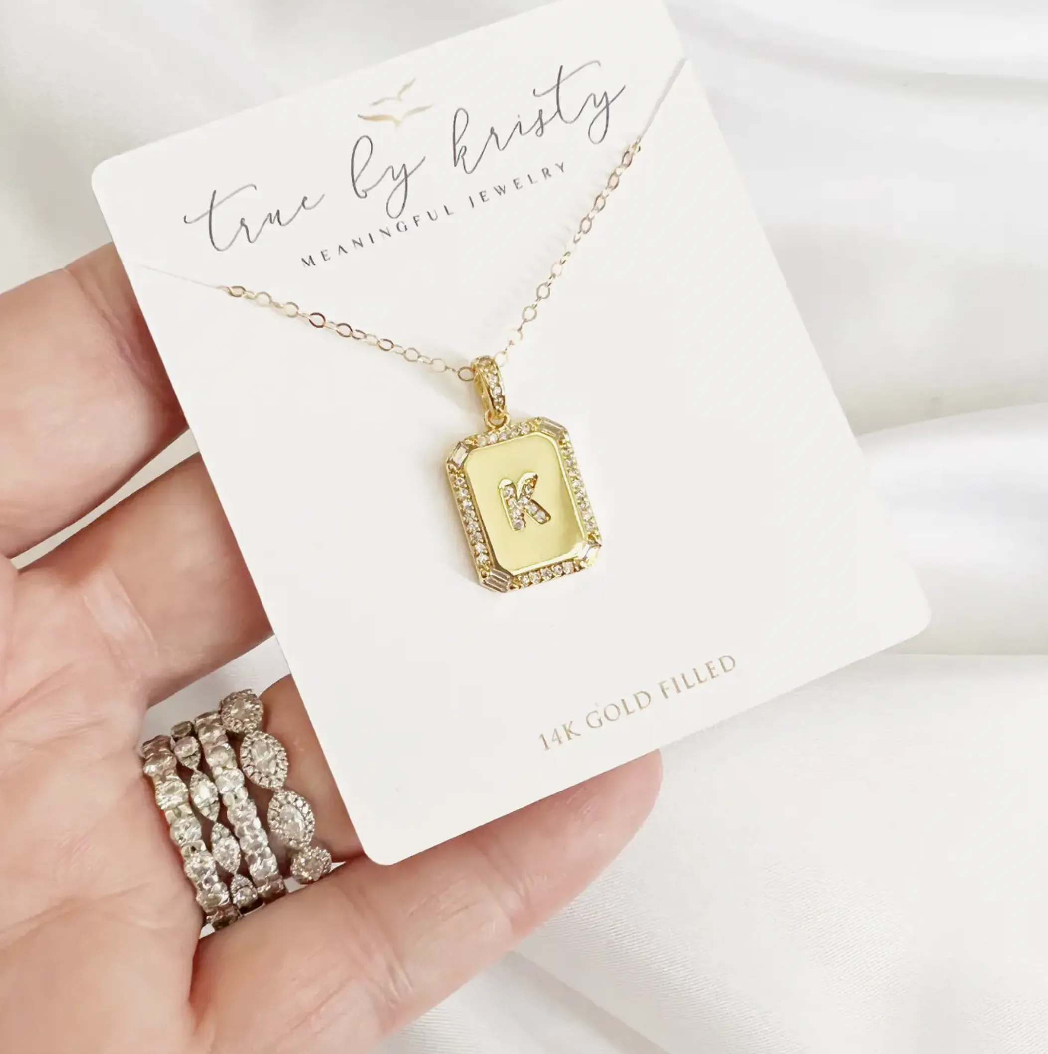Pav Initial Personalized Monogram Necklace Gold Filled-D
