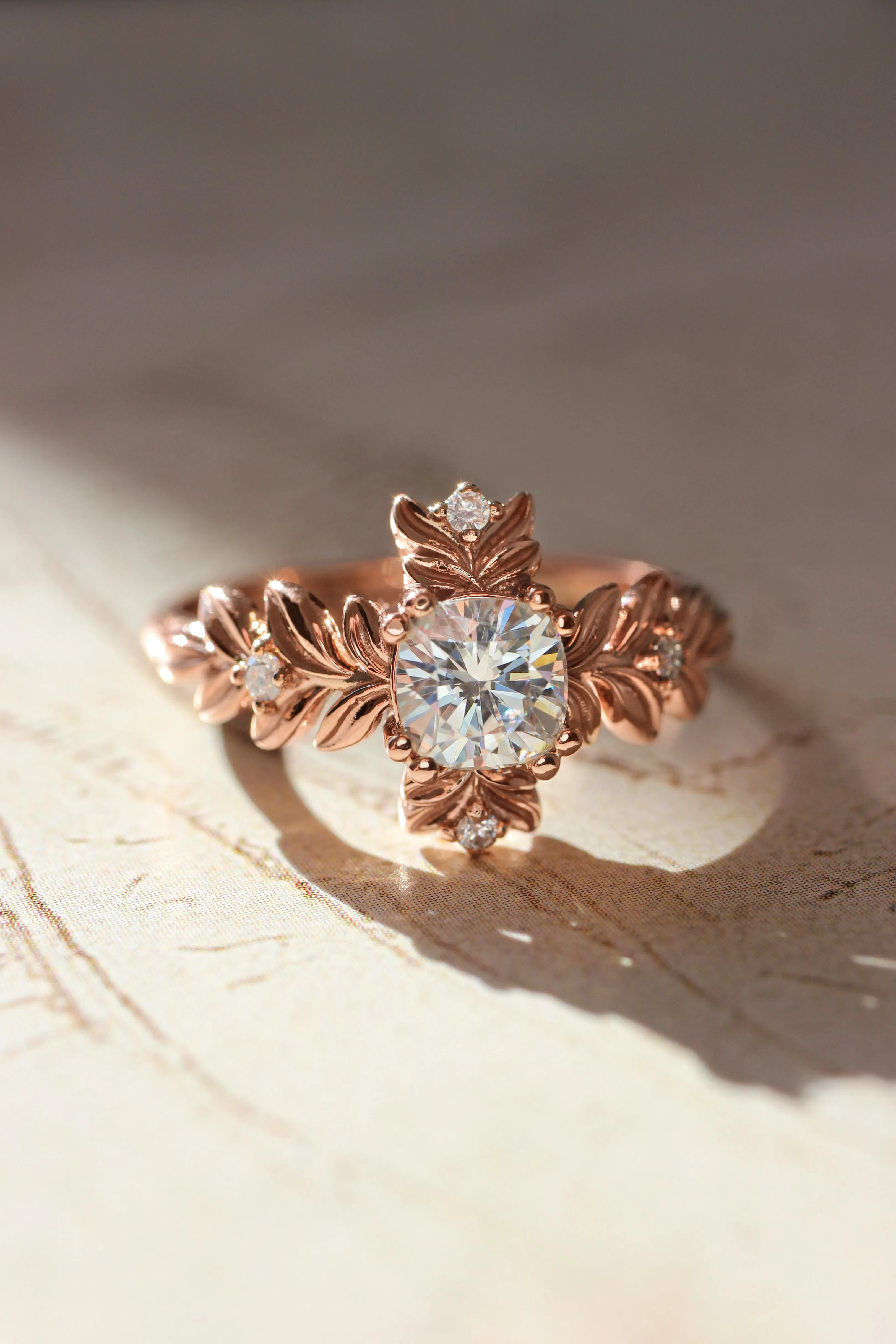 READY TO SHIP: 14K rose gold, cushion moissanite 5 mm, moissanites, RING SIZE 7 US