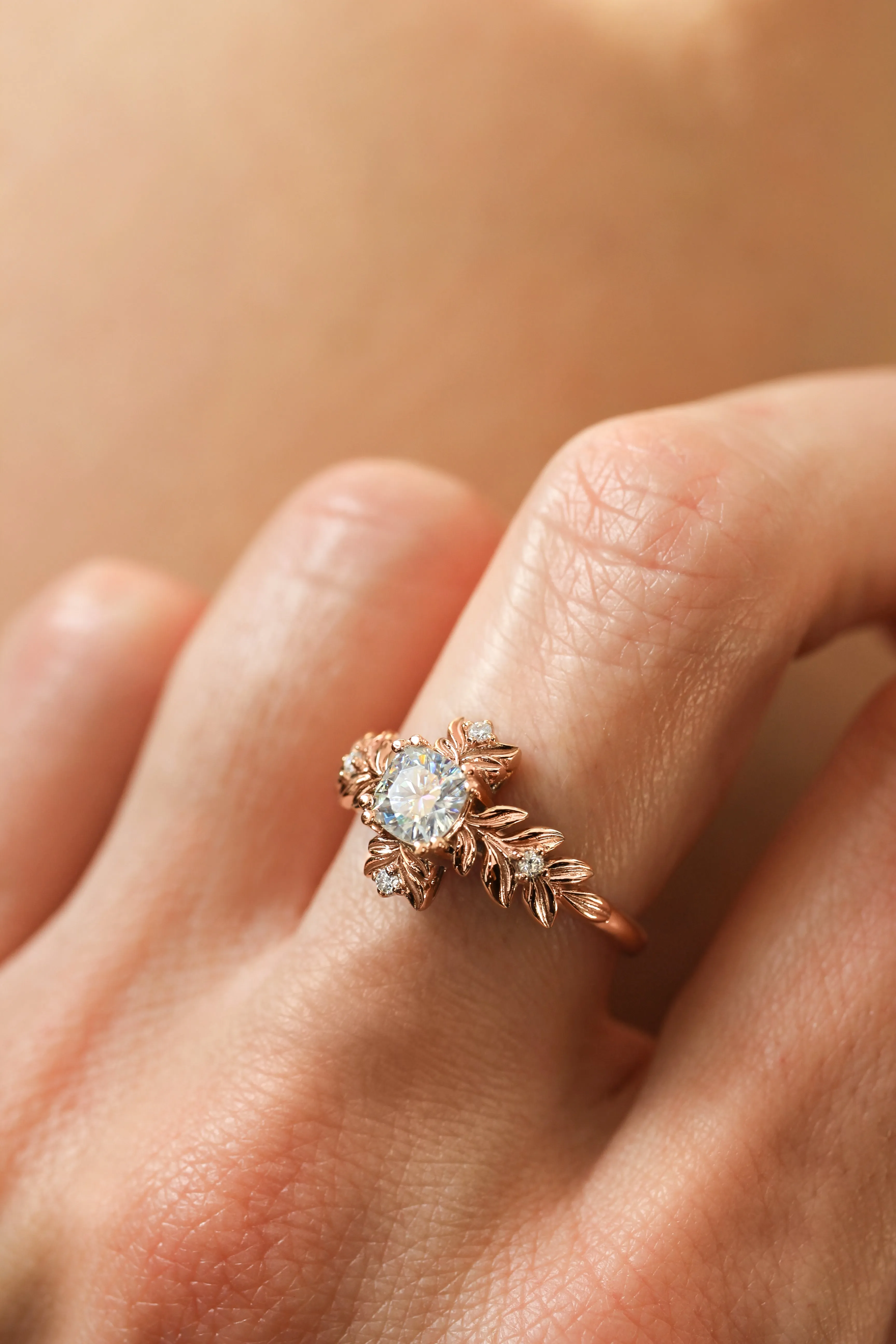 READY TO SHIP: 14K rose gold, cushion moissanite 5 mm, moissanites, RING SIZE 7 US