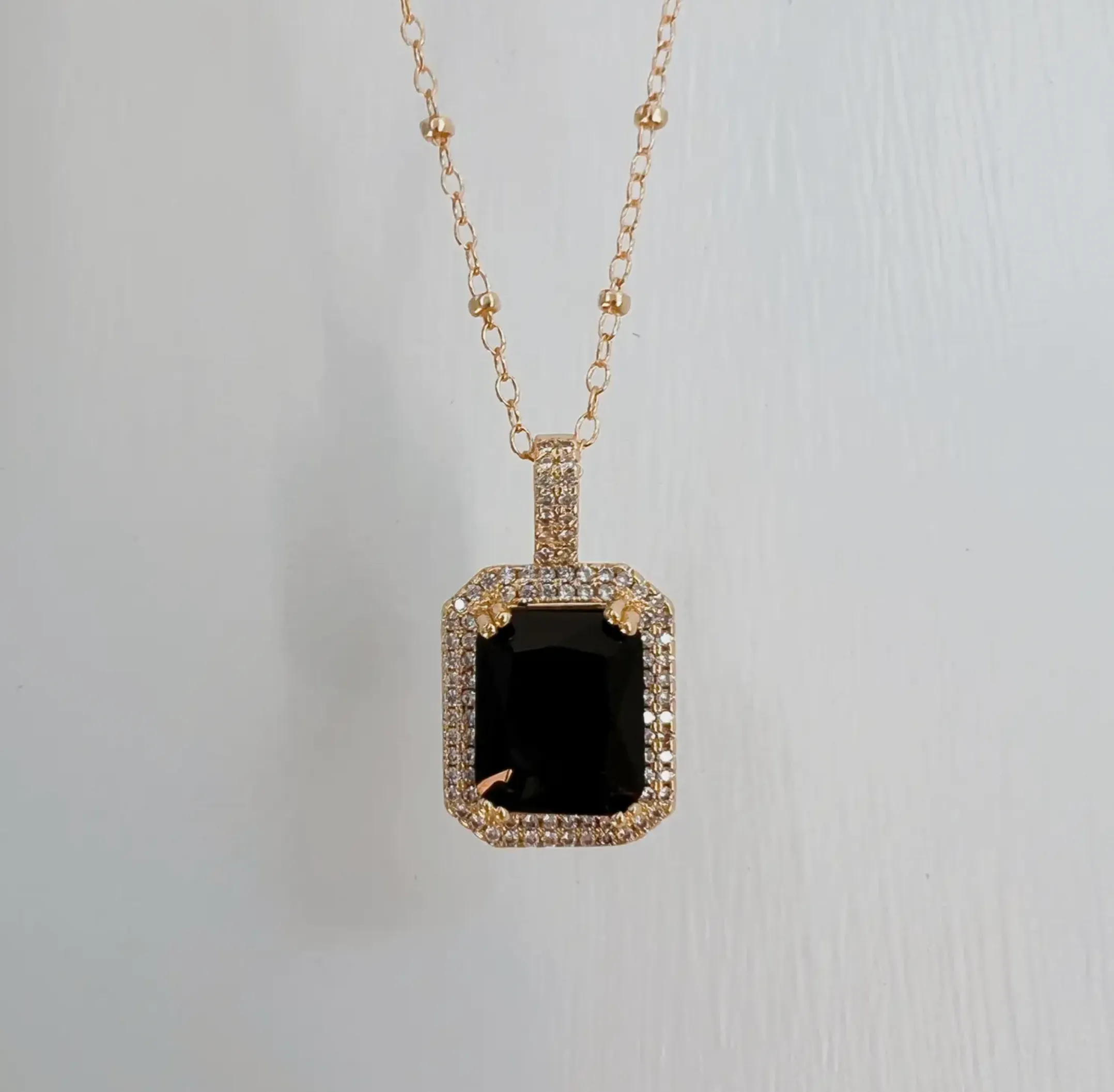 Revel Black Crystal Necklace Satellite Chain Gold Filled