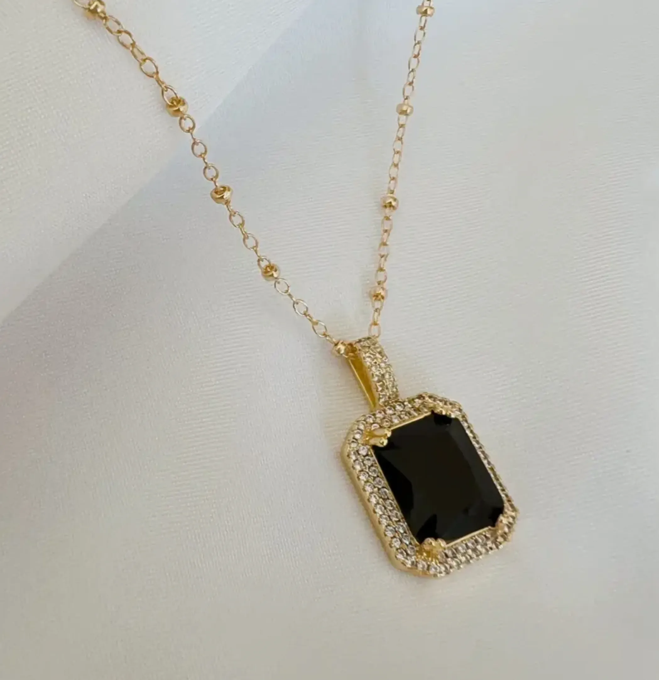 Revel Black Crystal Necklace Satellite Chain Gold Filled