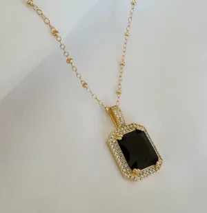 Revel Black Crystal Necklace Satellite Chain Gold Filled