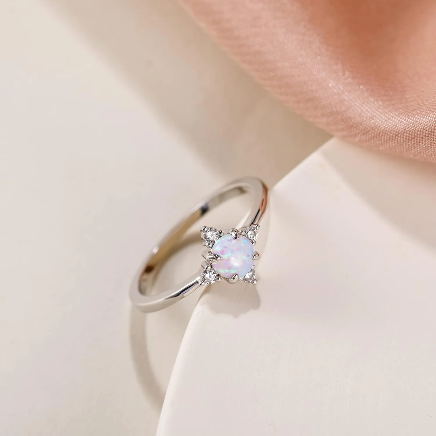 SHINYSO 14K Gold Plated Wedding Band for Women Thin Stackable Rings Opal Dainty Cubic Zirconia CZ Promise Engagement Ring Size 4-10