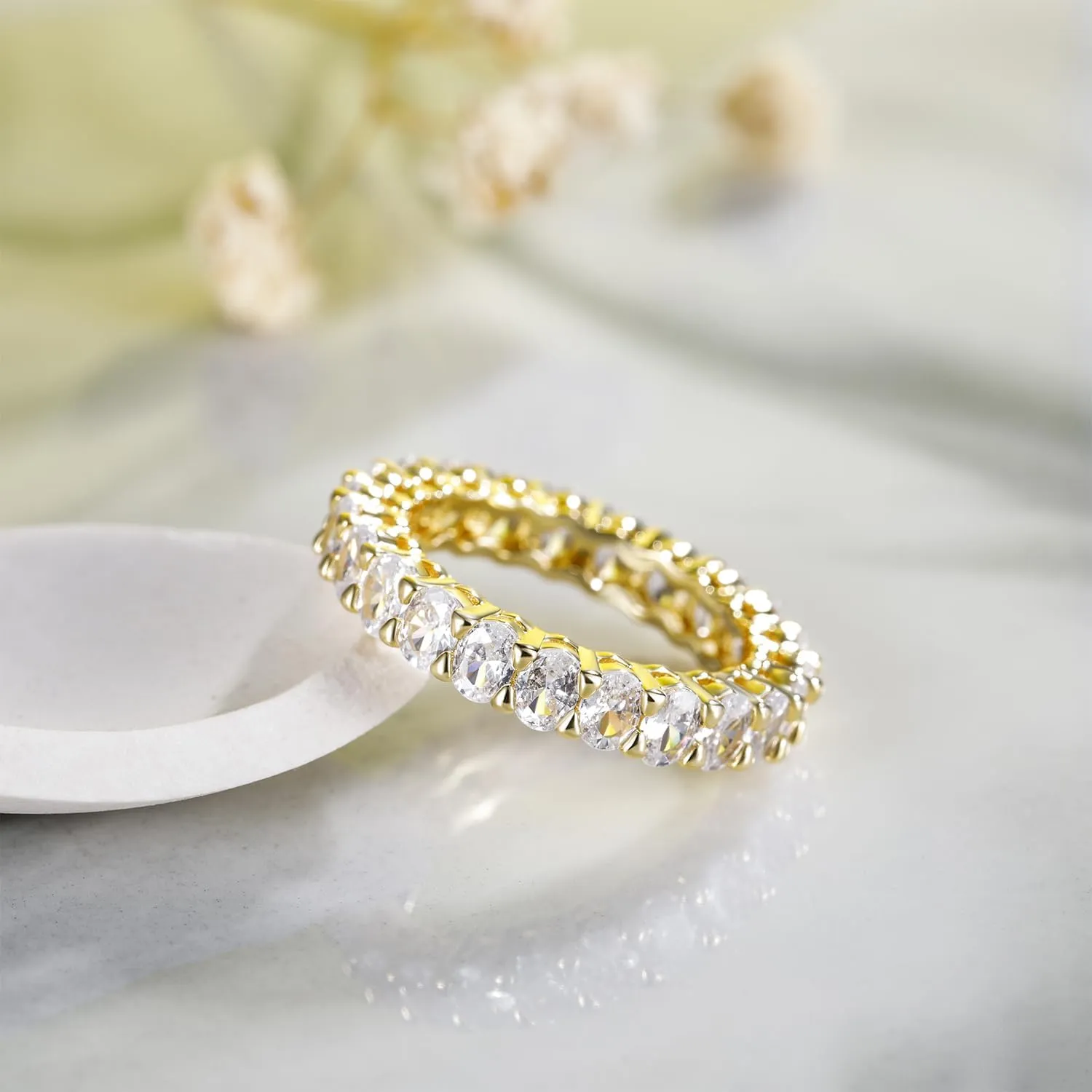 SHINYSO Wedding Band for Women Oval Cubic Zirconia Love Ring Engagement Stackable Promise Rings for Her Gold/Silver Size 4-10