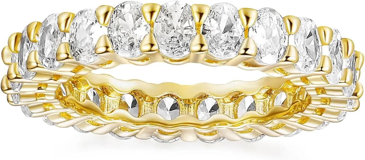 SHINYSO Wedding Band for Women Oval Cubic Zirconia Love Ring Engagement Stackable Promise Rings for Her Gold/Silver Size 4-10
