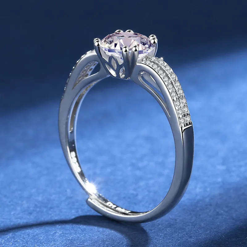 Silver Double Row Moissanite Diamond Ring