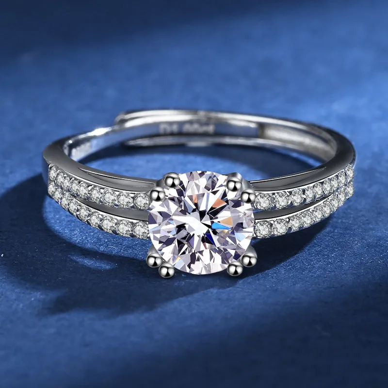 Silver Double Row Moissanite Diamond Ring