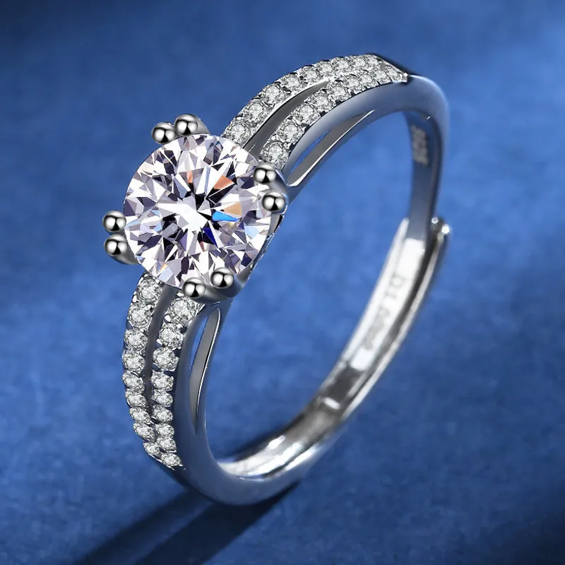 Silver Double Row Moissanite Diamond Ring