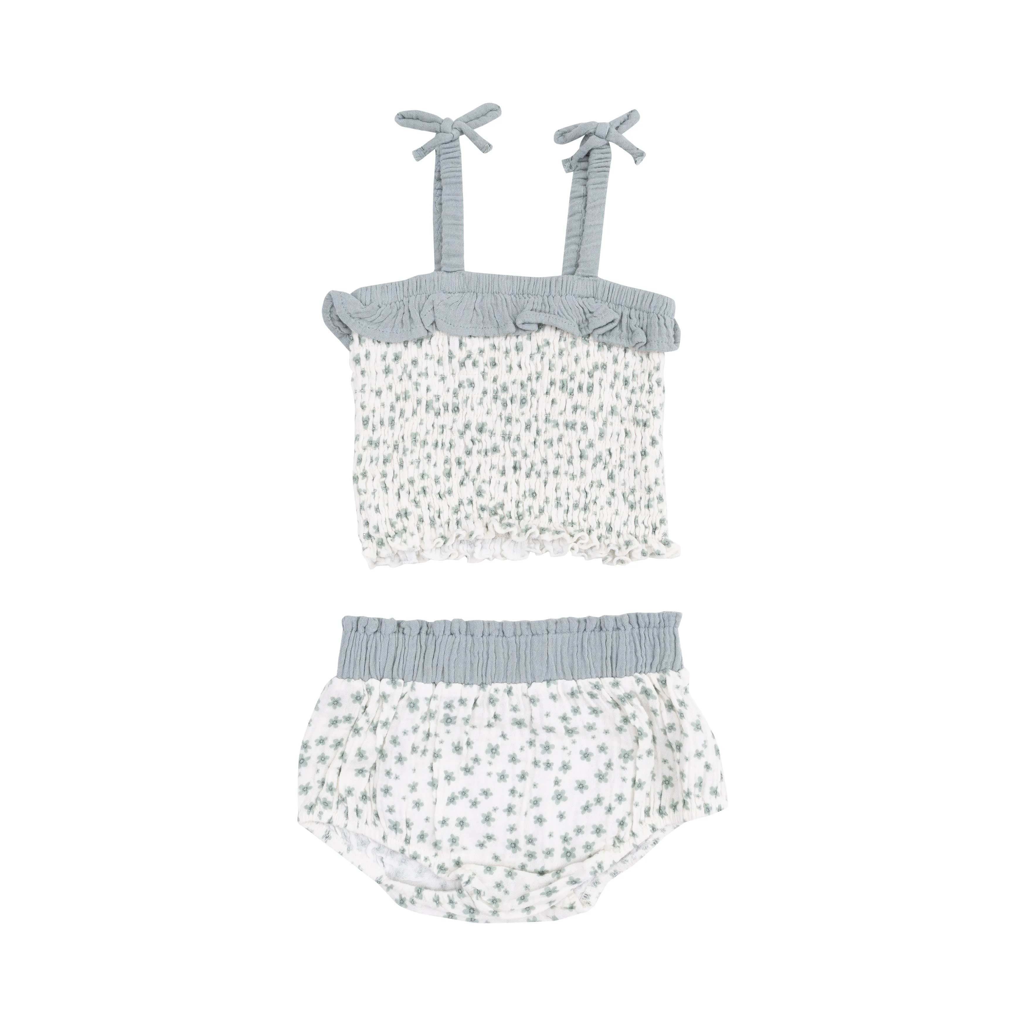 Smocked Ruffle Top & Bloomer - Jadeite Simple Floral