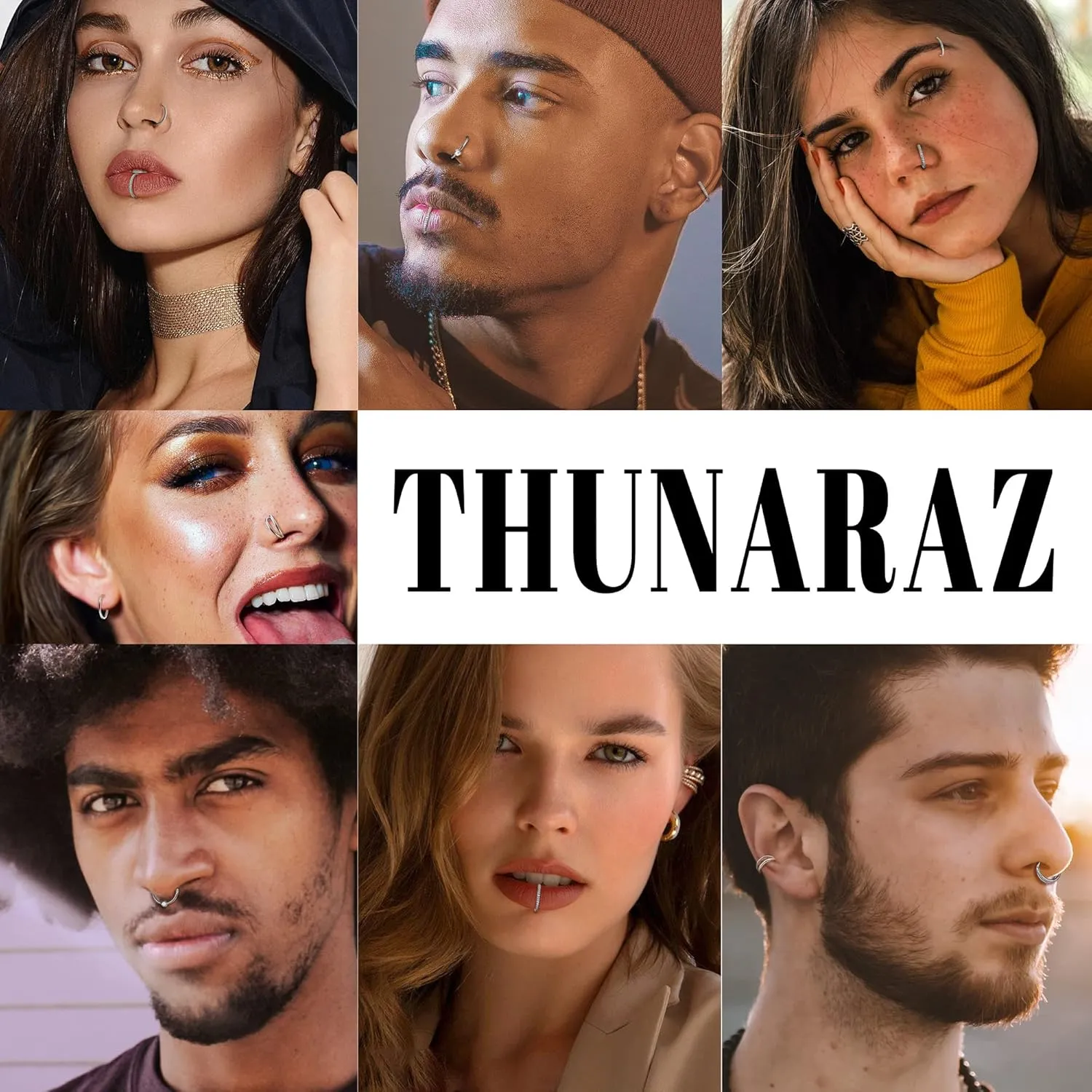 THUNARAZ 5Pcs 18G 16G Surgical Steel Nose Rings Hoop for Women CZ Opal Septum Hinged Clicker Segment Lip Rings Helix Cartilage Hoop Earring Rook Daith Seamless Body Piercing Rings for Women Men 8mm 10mm